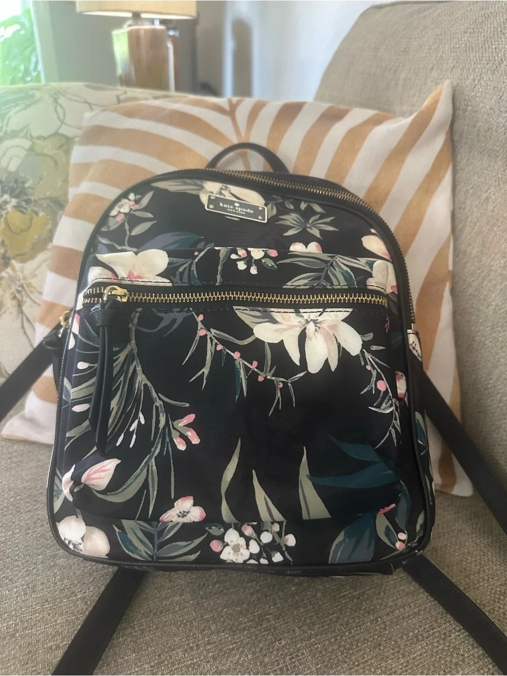 kate spade Black Floral Wilson Road Botanical Small Bradley Backpack